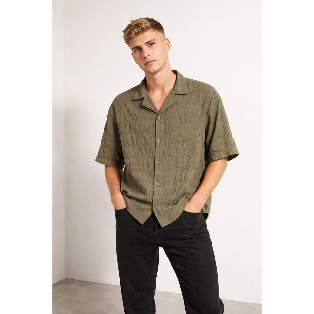 COLLUSION ASOS Mens Textured‎ Relaxed Short Sleeve Shirt Olive Green Size M